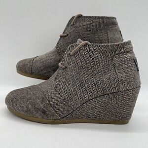 Toms Womens‎ 7.5 Shoes Herringbone Print Desert Ankle Bootie Brown Fabric Wedge